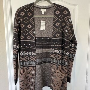 Western Pattern Open Front Cardigan Sweater